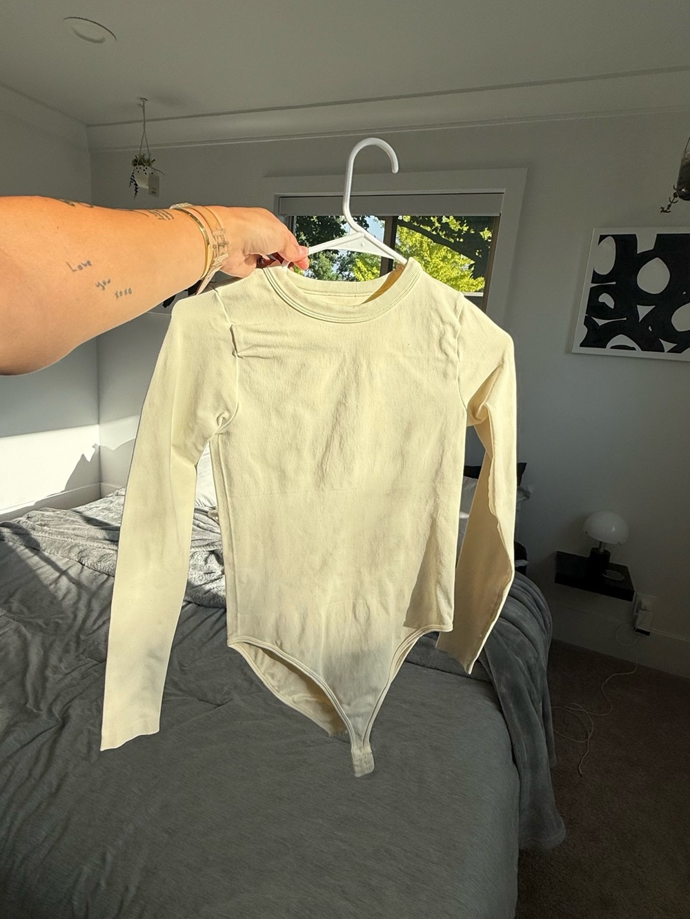 Cream Long Sleeve Ribbed Bodysuit